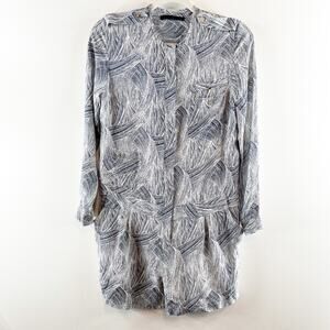 Jenni Kayne Long Sleeve Leaf Printed Silk Shorts Romper One Piece Gray XS